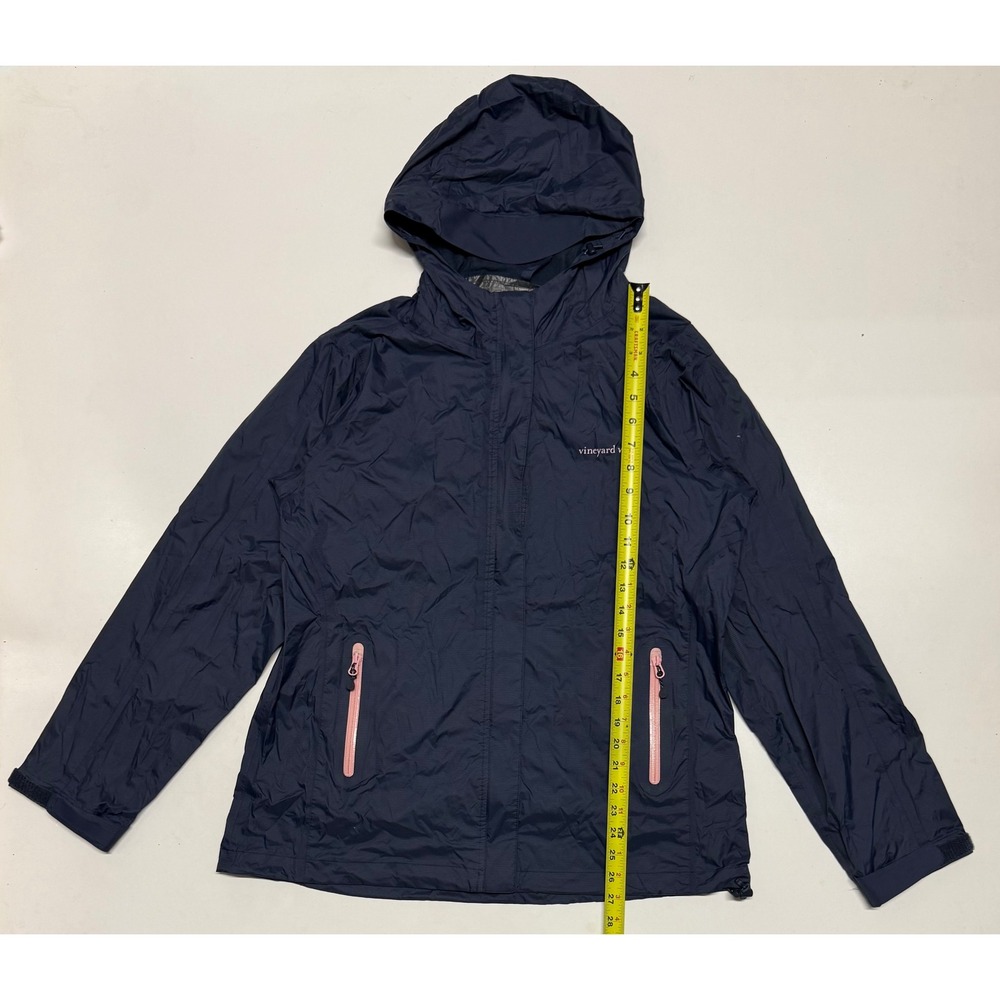 Vineyard Vines Womens Navy Blue Pink Trim Hooded Golf Rain Jacket Size Large